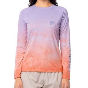 NWT Guy Harvey Ladies Coral Sky Lavender Long Sleeve Raglan Slub Shirt